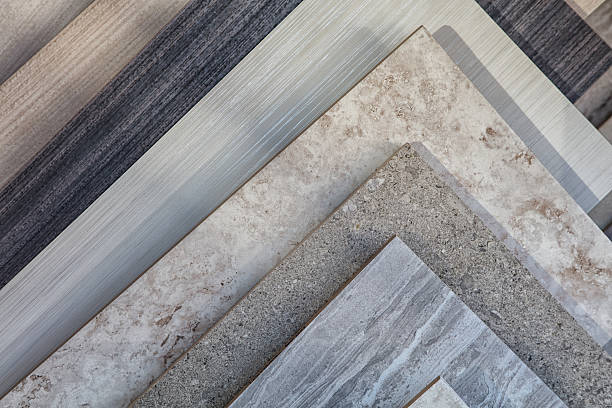 Tile samples in store in rack for display